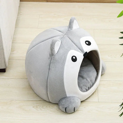 Cute Animal-Shaped Plush Bed for Cats and Small Dogs