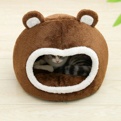 Bear-Shaped Plush Bed for Cats and Small Dogs