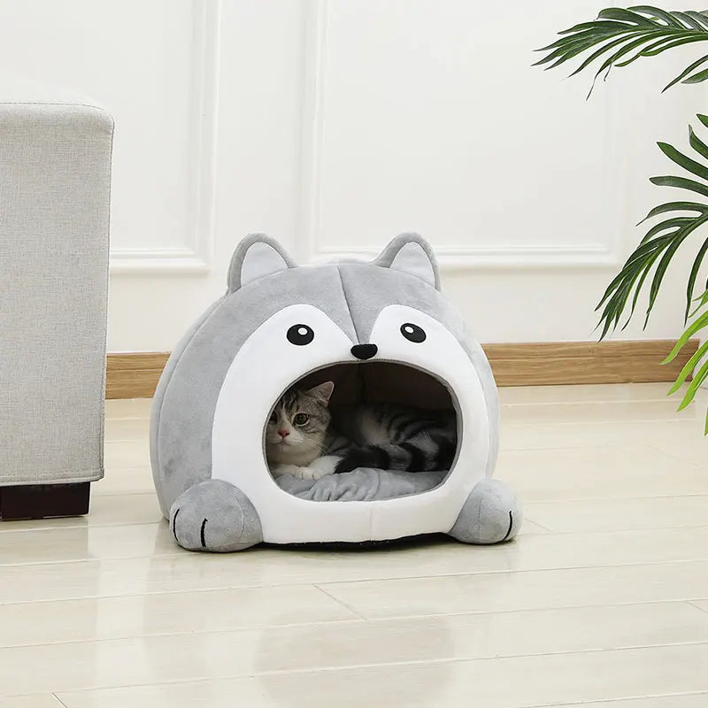 Cute Animal-Shaped Plush Bed for Cats and Small Dogs