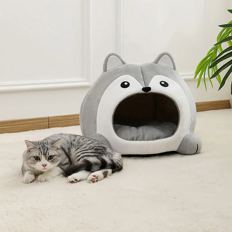 Cute Animal-Shaped Plush Bed for Cats and Small Dogs