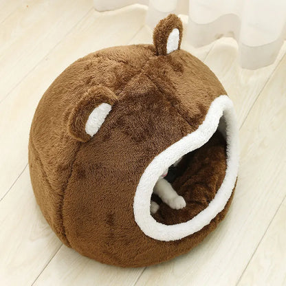 Bear-Shaped Plush Bed for Cats and Small Dogs