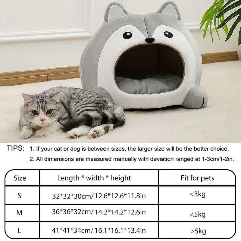 Cute Animal-Shaped Plush Bed for Cats and Small Dogs