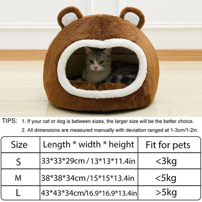 Bear-Shaped Plush Bed for Cats and Small Dogs
