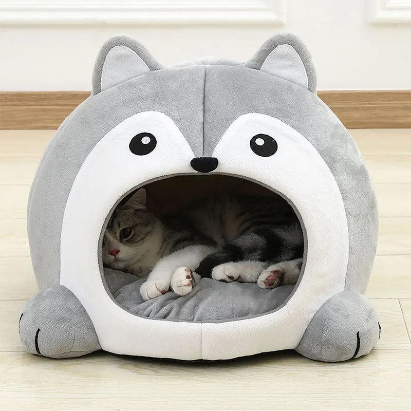 Cute Animal-Shaped Plush Bed for Cats and Small Dogs