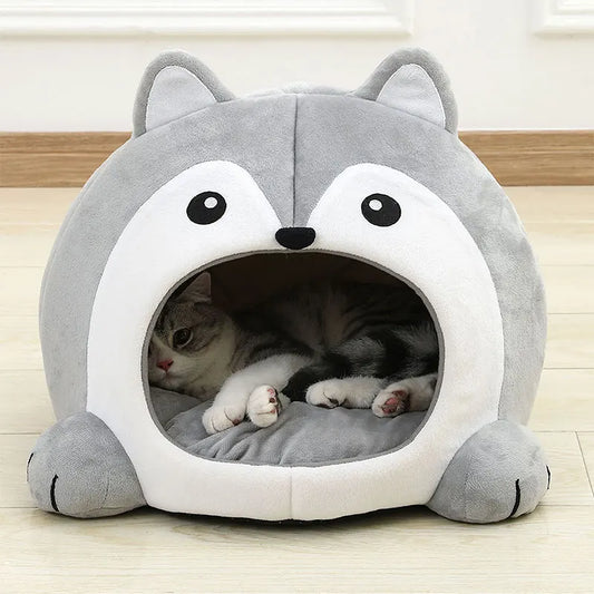 Cute Animal-Shaped Plush Bed for Cats and Small Dogs
